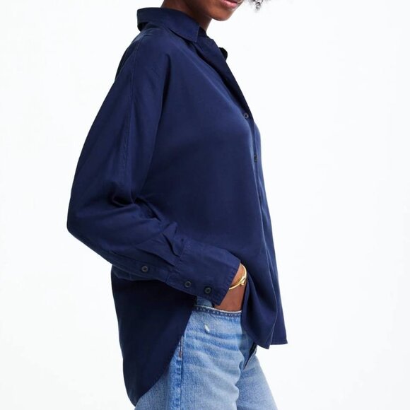 MADEWELL Women's Small Relaxed Dolman Button-Up Shirt Navy Blue Oversized Blouse - Picture 3 of 6